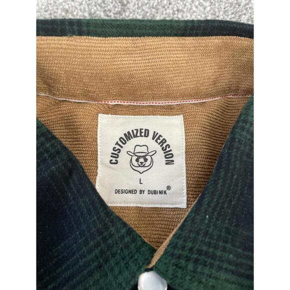 Dubinik Customized Version Men's Plaid Flannel Shirts Large Red Green Cotton - Picture 5 of 8